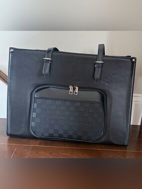 Black Laptop Tote Bag with Insulated Lunch Compartment